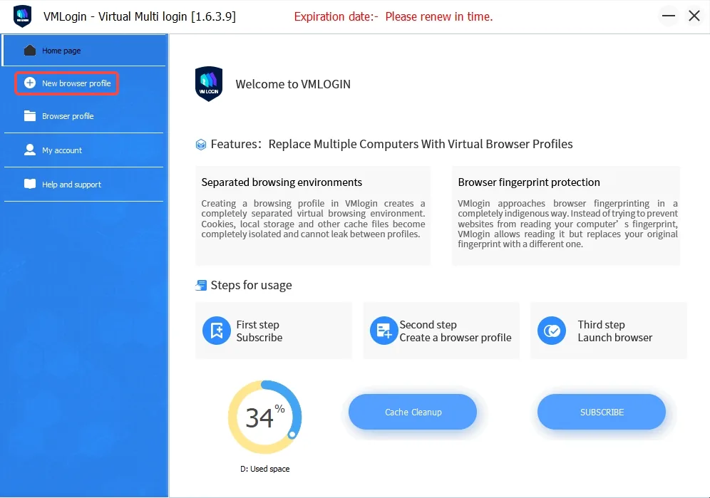 VMLogin New browser profile window with the Basic configuration section