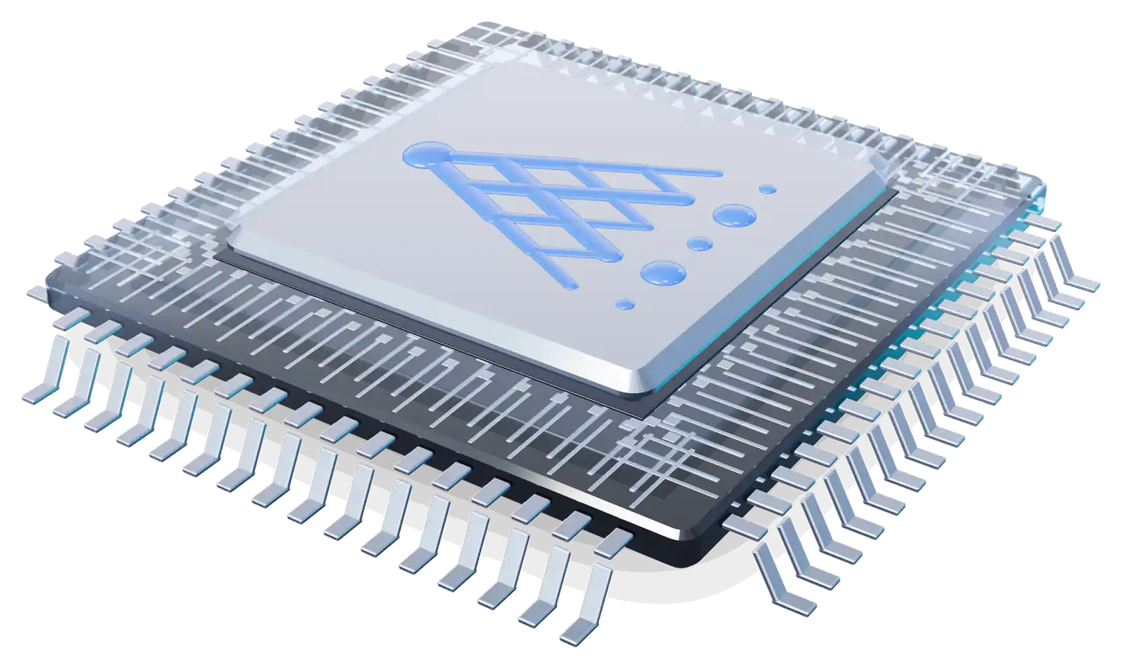 Chip de procesador con el símbolo de QuantumProxies en vidrio azul incrustado en el disipador cromado: las Data APIs y el servidor MCP
