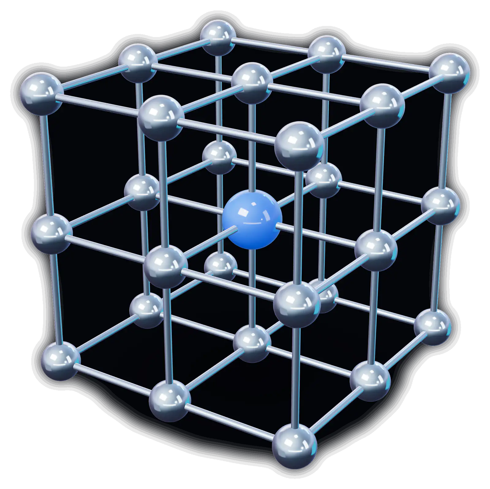 Cubic lattice of chrome spheres joined by chrome rods, with one blue glass atom at its centre wrapped in a hydrogen orbital: the IPv6 proxy pool
