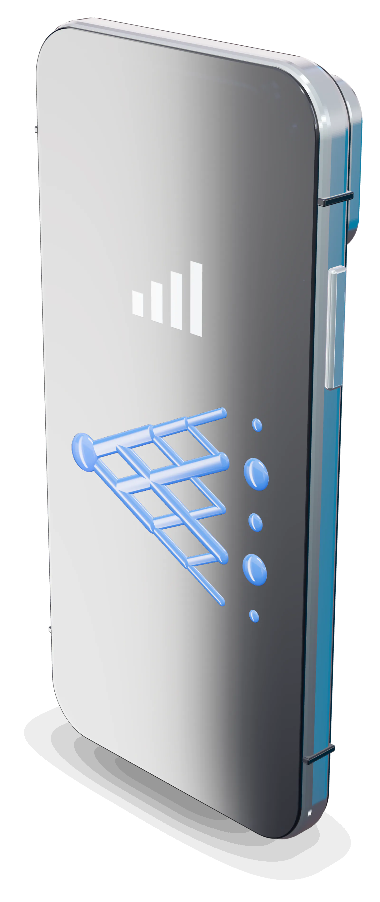 Chrome smartphone with signal bars and the QuantumProxies mark in blue glass on its screen: mobile proxies on real carrier connections